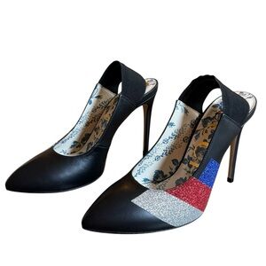 Gucci Sylvie Web Slingback Black Leather Pumps  Stiletto Heel EU 37 US 7